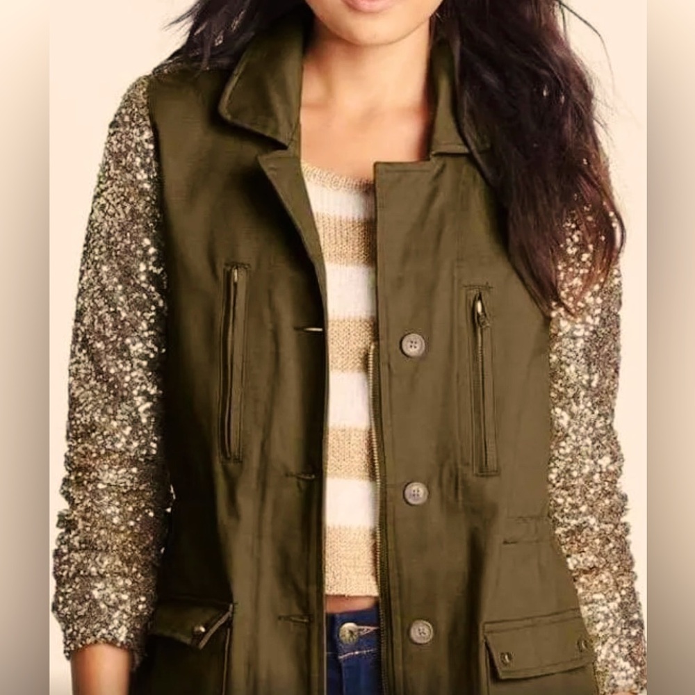 Faubourg Du Temple Sequin Sleeve Twill Jacket from Anthropologie. Size S.